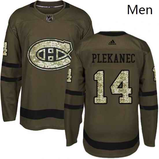 Mens Adidas Montreal Canadiens 14 Tomas Plekanec Authentic Green Salute to Service NHL Jersey